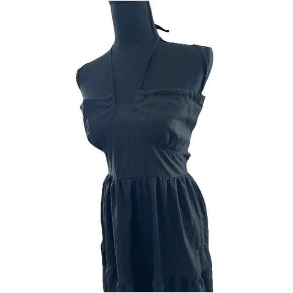Womens Babydoll Tiered Midi Dress Size L Black Halter Whimsigoth Dark Coquette - Picture 2 of 5